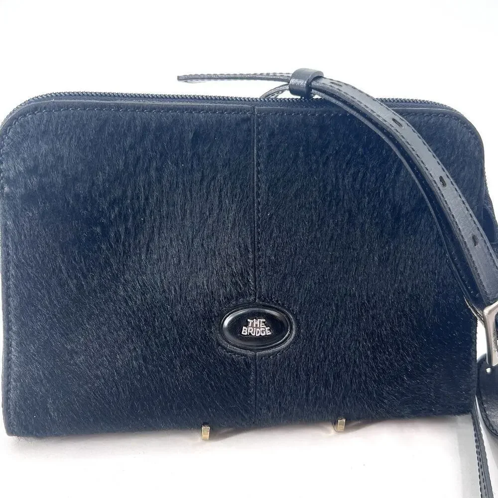 Vintage The Bridge Black Leather & Cowhide Small Crossbody Handbag Purse - RARE!